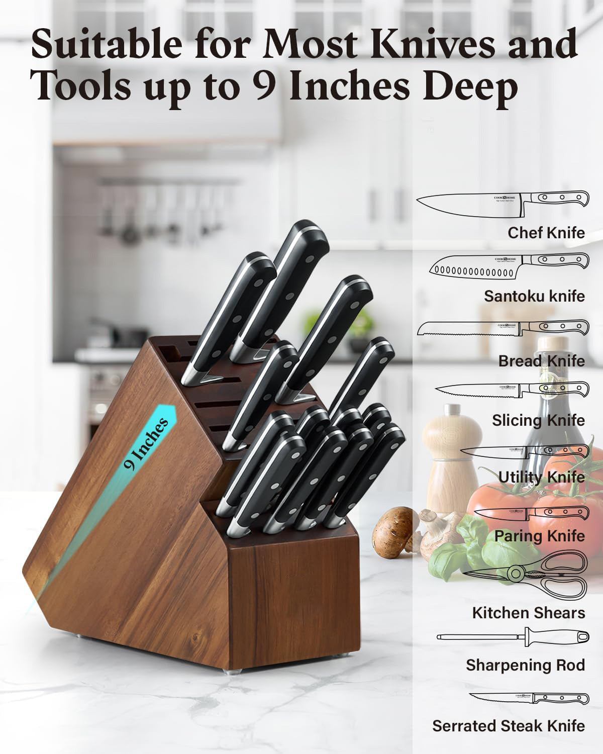 Wooden Butcher Block Knife Storage Rack