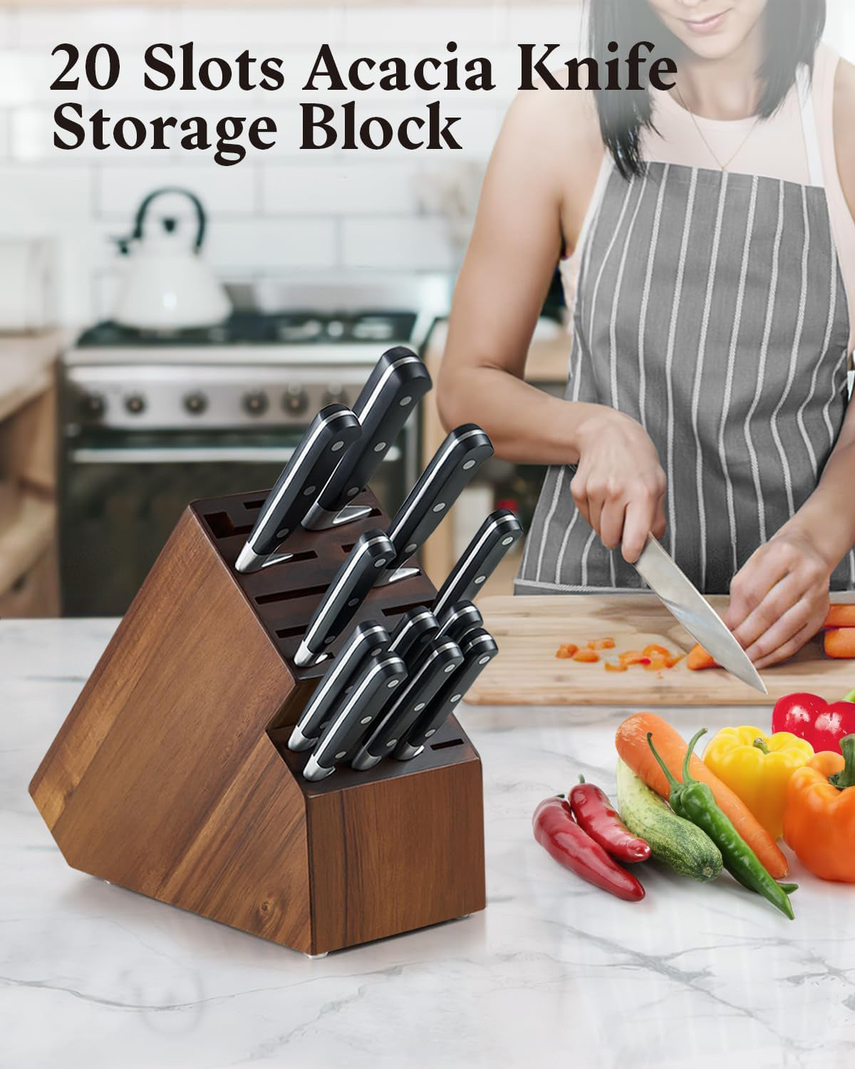Wooden Butcher Block Knife Storage Rack